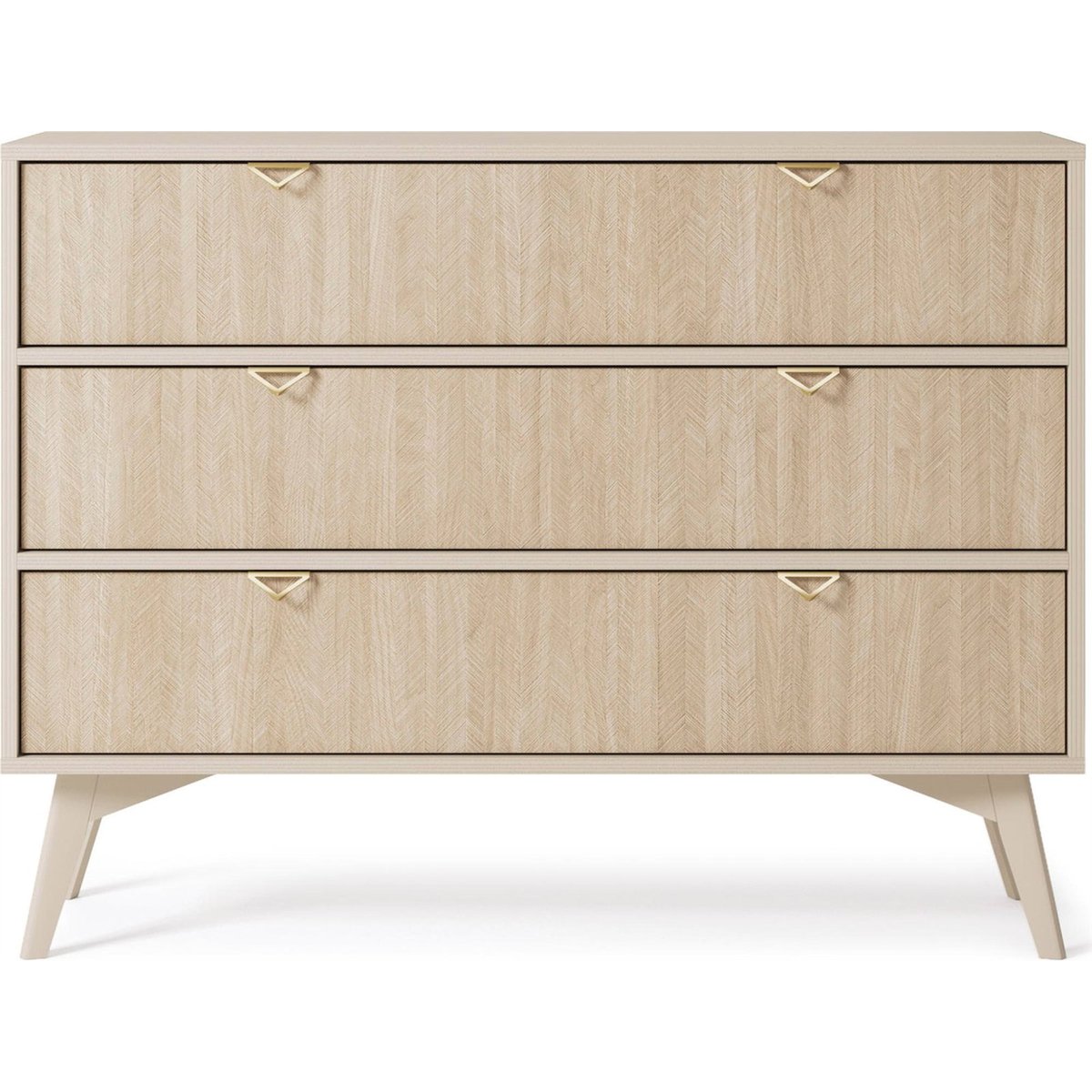 Commode bois collection FAVORIA beige et chevrons scandi avec poignées dorées, RECOLLECTION