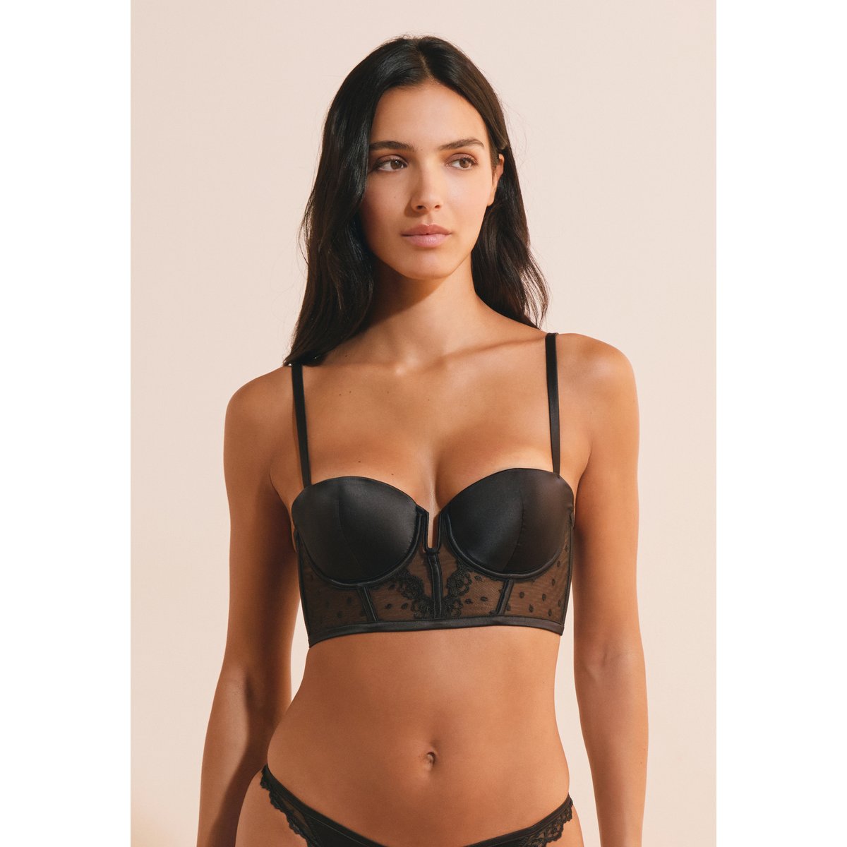 Soutien-gorge bustier en broderie ELOA noir, ETAM