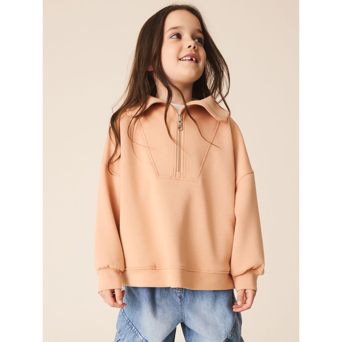Sweat à demi-zip orange clair, NEXT