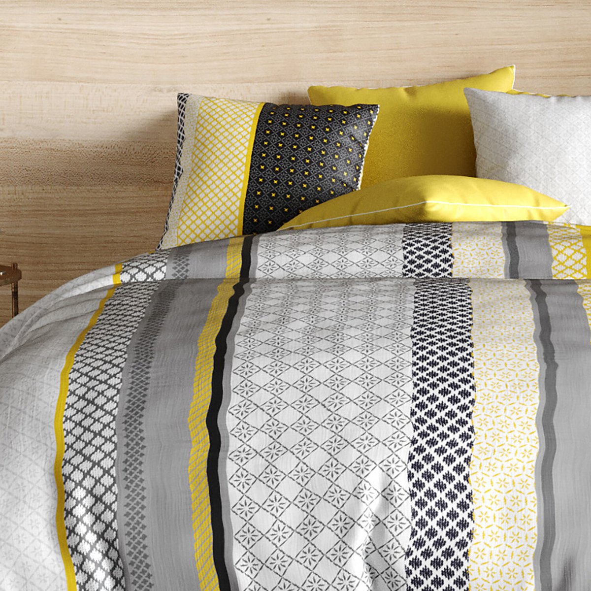 Parure housse de couette 100% coton 57fils, lumi gris, ATELIER DU COTON
