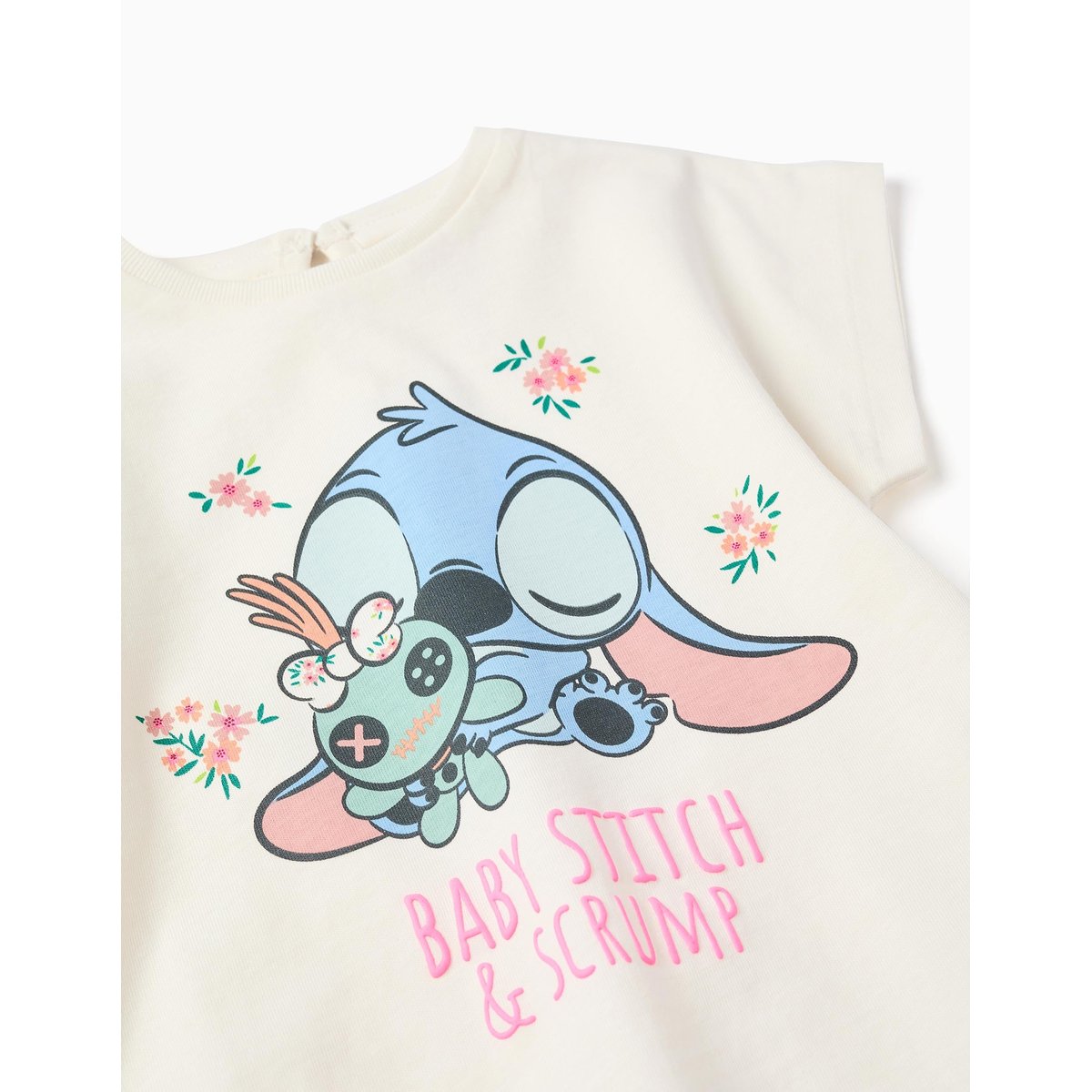 T-shirt en coton avec imprimé Baby Stitch beige clair, ZIPPY