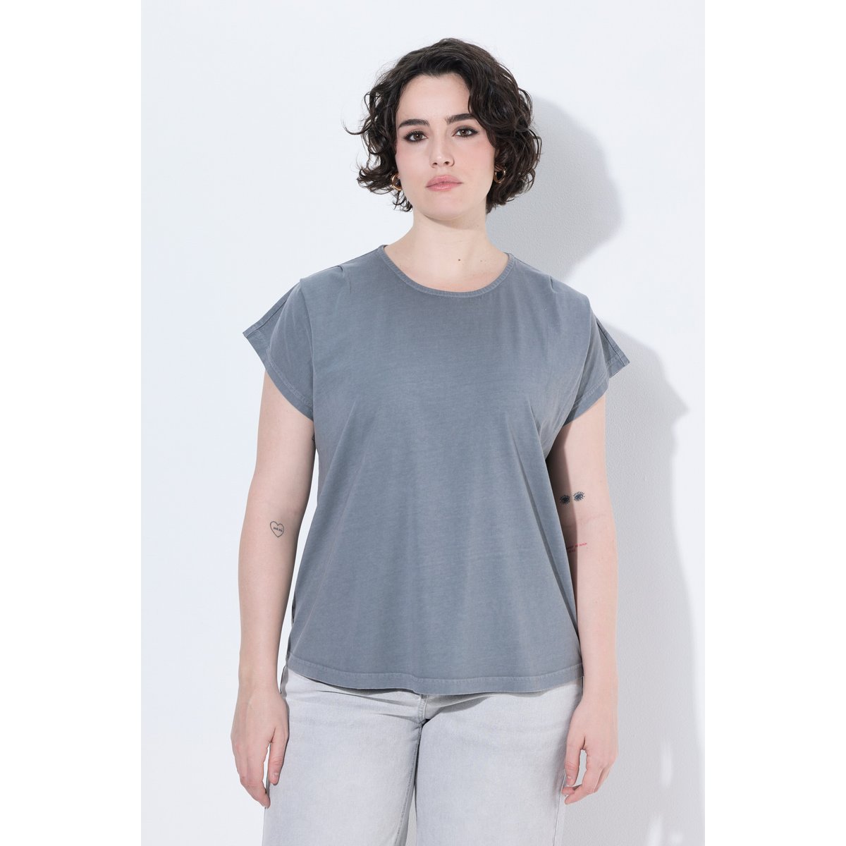 T-shirt oversize avec plis fantaisie gris, ULLA POPKEN