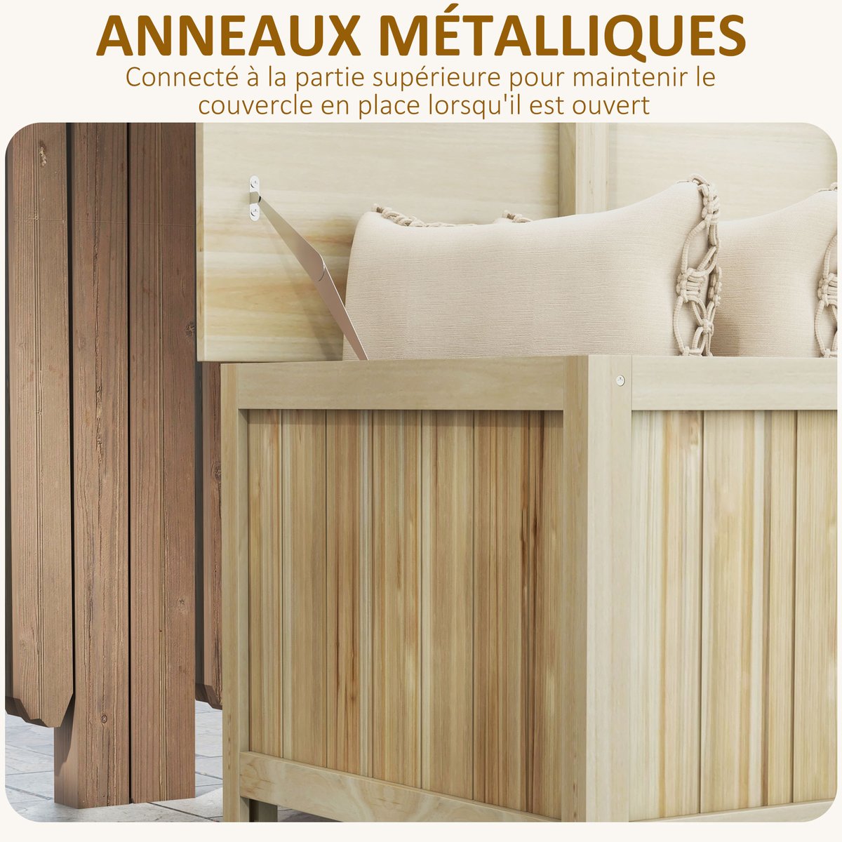 Coffre de rangement d'extérieur Bois de sapin beige, OUTSUNNY