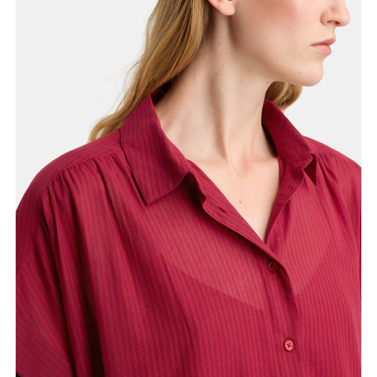 Robe chemisette courte fadette dha rayures et fond de robe coton bio rouge grenade, GALERIES LAFAYETTE