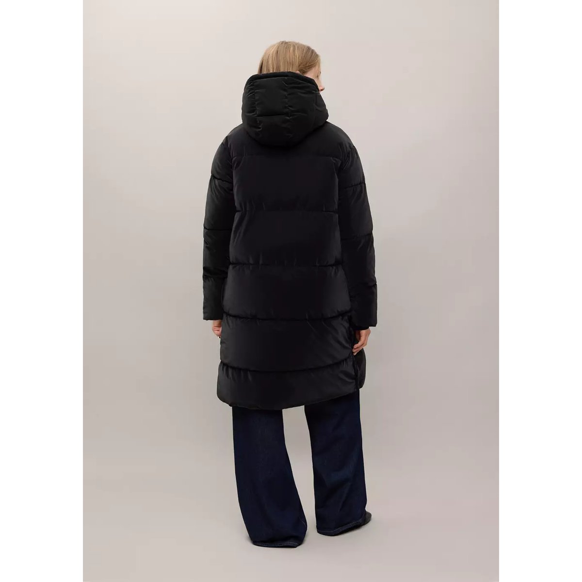 Anorak matelassé long avec capuche noir, MANGO TEEN