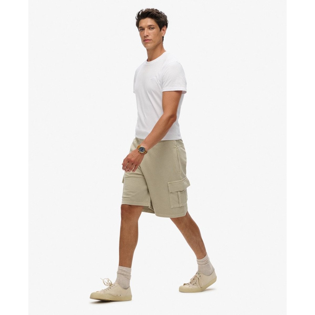 Short Cargo Coutures Contrastées Coupe Décontractée beige pélican délavé, SUPERDRY