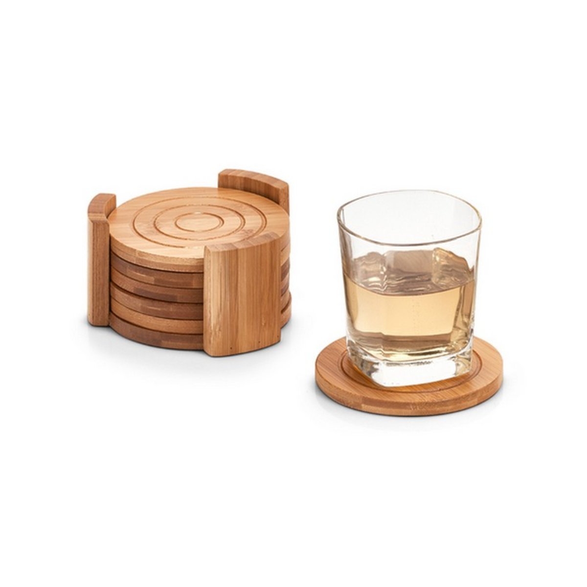 Dessous de verre bois bambou  set de 7 bois clair, ZELLER PRESENT