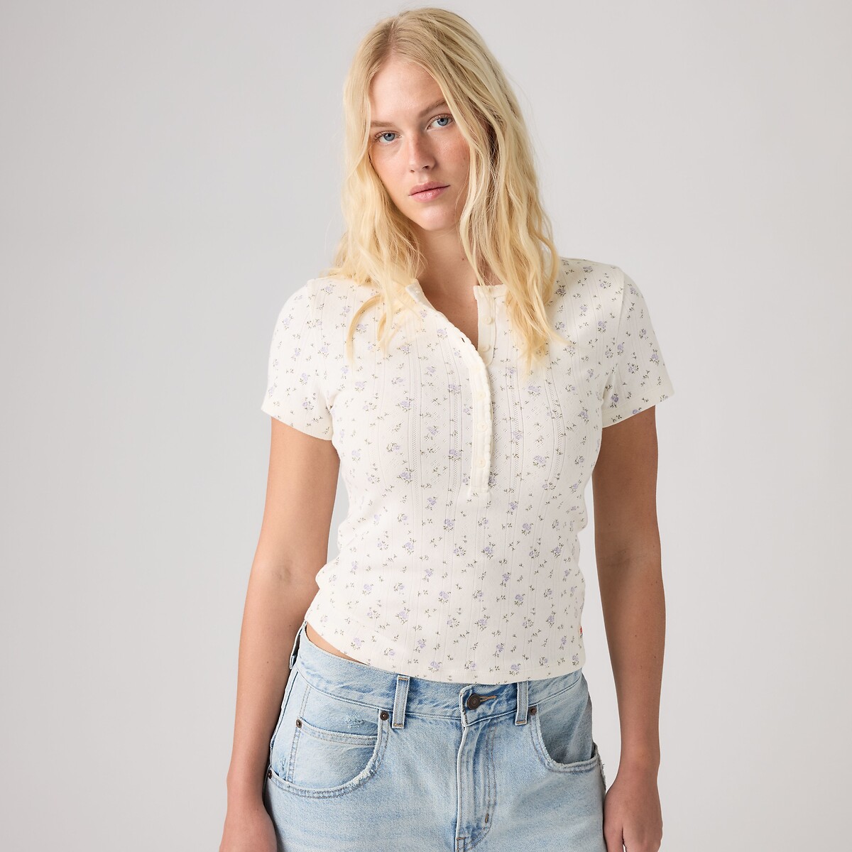 T-shirt manches courtes, maille pointelle, imprimé fleurs ecru, LEVI'S