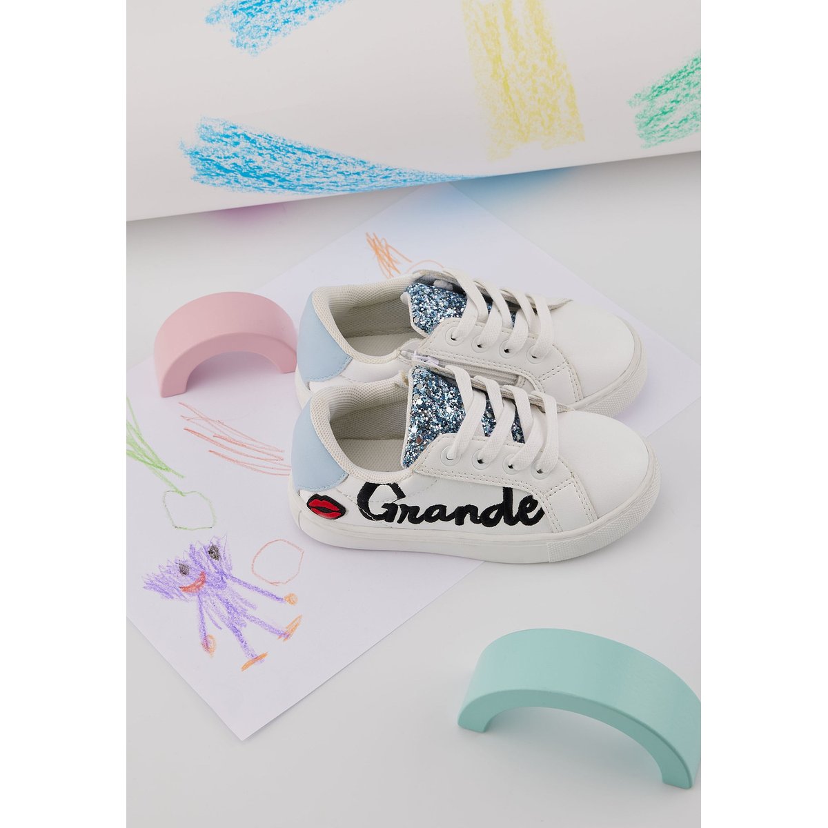 Baskets Enfant En Cuir Mini Simone Grande Soeur blanc, BONS BAISERS