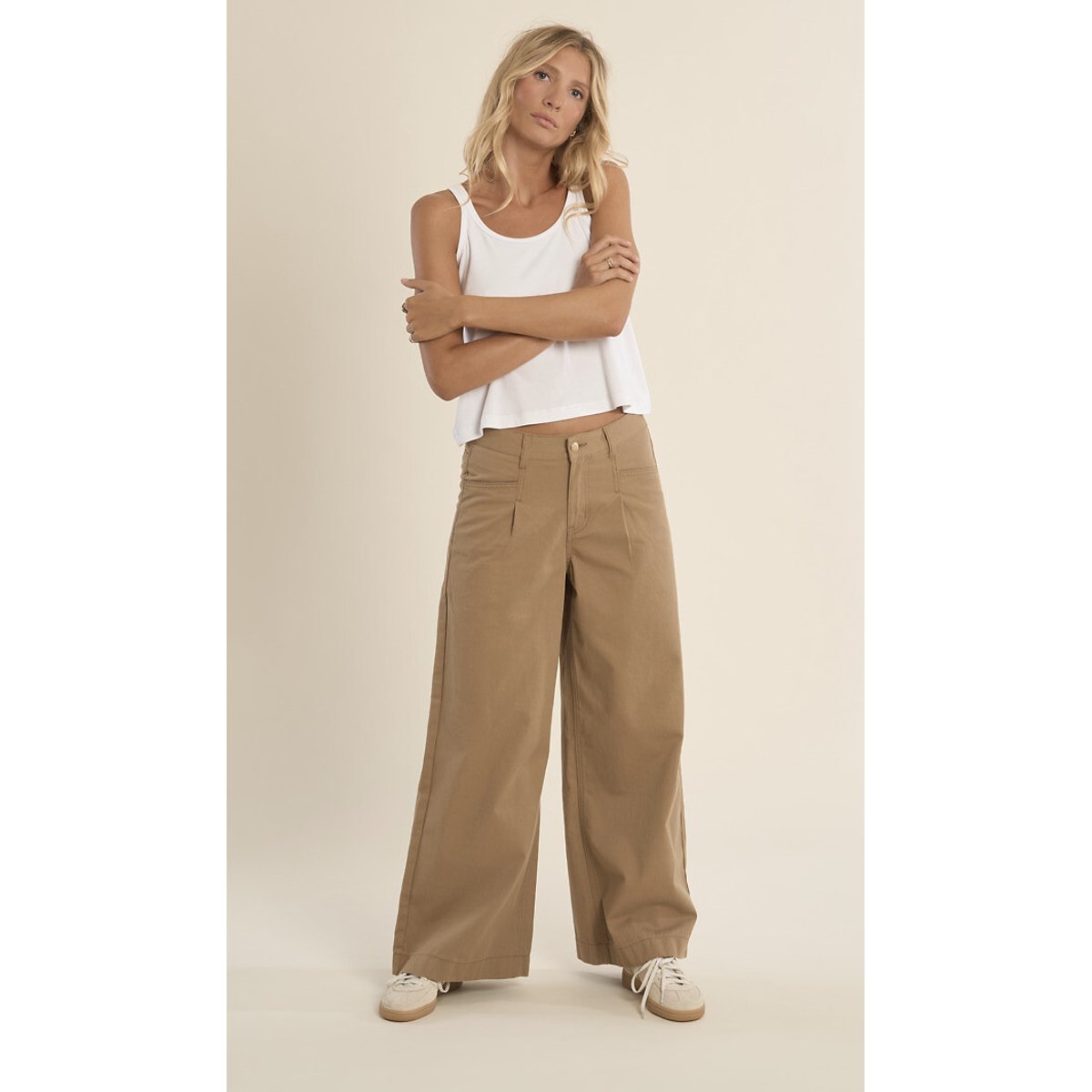 Pantalon large taille haute camel, MOLLY BRACKEN