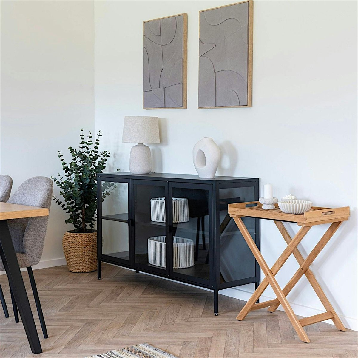 Buffet en métal, 3 portes vitrées ODENSE noir, PIER IMPORT
