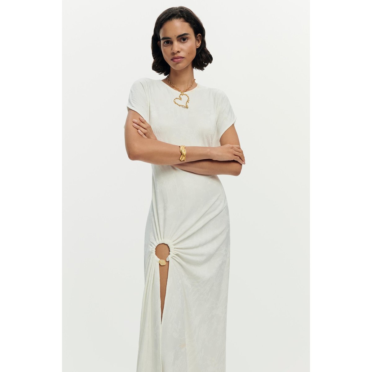 Robe floquée à manches courtes blanc, DESIGUAL