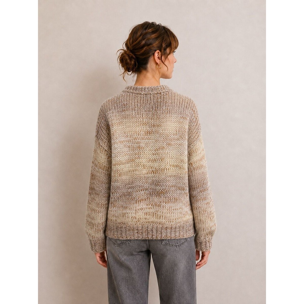 Pull chiné col rond beige, SEE U SOON