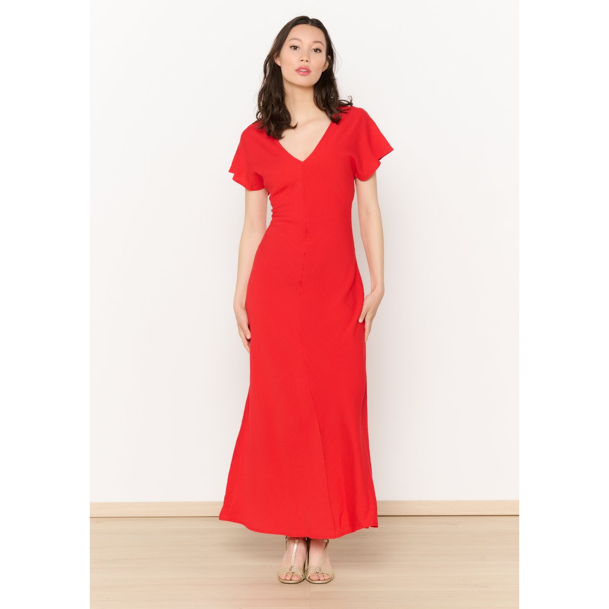 Robe longue ajustée fluide rouge, LOLALIZA