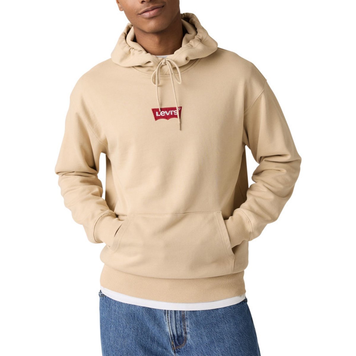 Sweat écru uni en coton avec un col à capuche et une poche traversante écru, LEVI'S