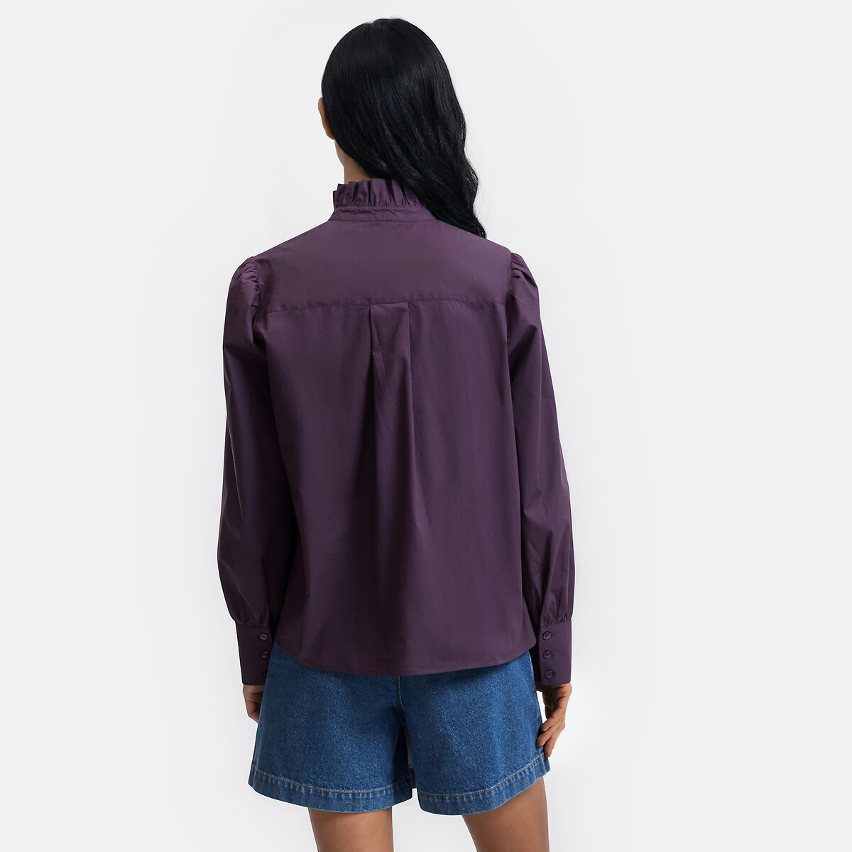 Camisa cuello victoriano, Signature CHARLENE violeta oscuro, LA REDOUTE COLLECTIONS