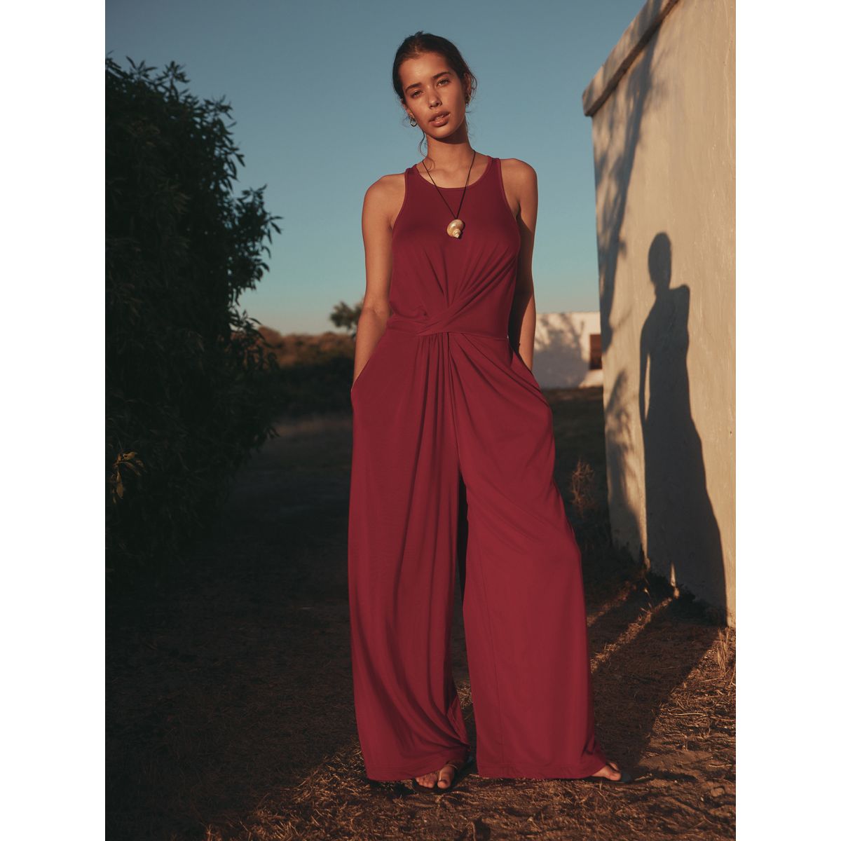Combi-pantalon en jersey à taille torsadée rouge bordeaux, NEXT