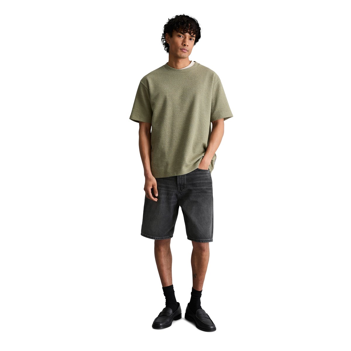 T-shirt relaxed avec une fine structure bouclée vert, MARC O’POLO DENIM