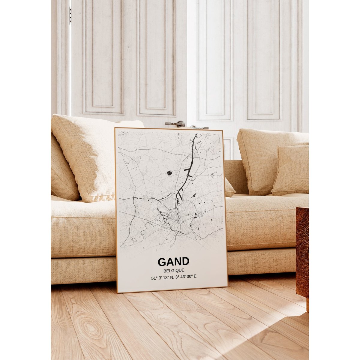 Affiche carte Gand - rectangle Noir et Blanc blanc, L'AFFICHERIE