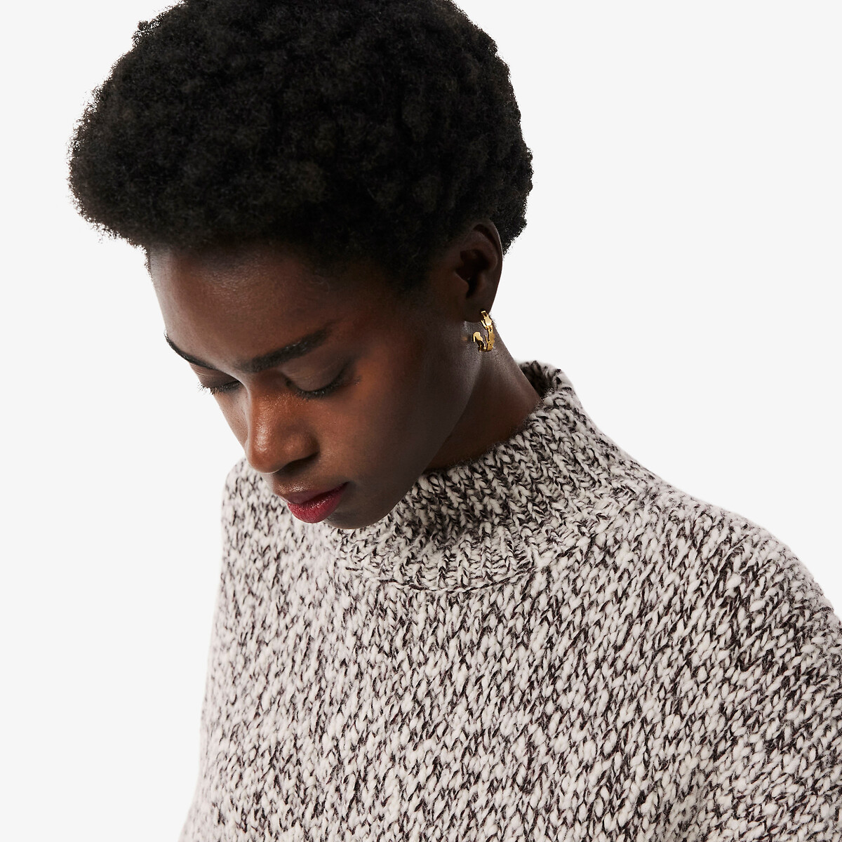 Pull à col roulé en laine mélangée beige chiné/bordeaux, LACOSTE