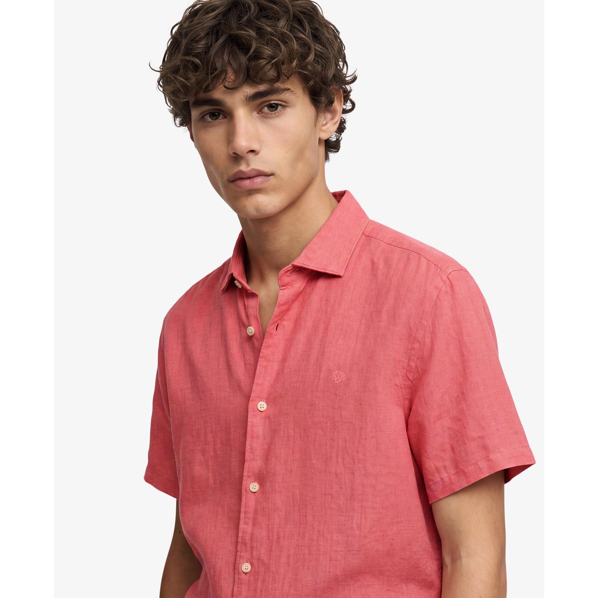 Chemise en lin à manches courtes Riviera corail, SUPERDRY
