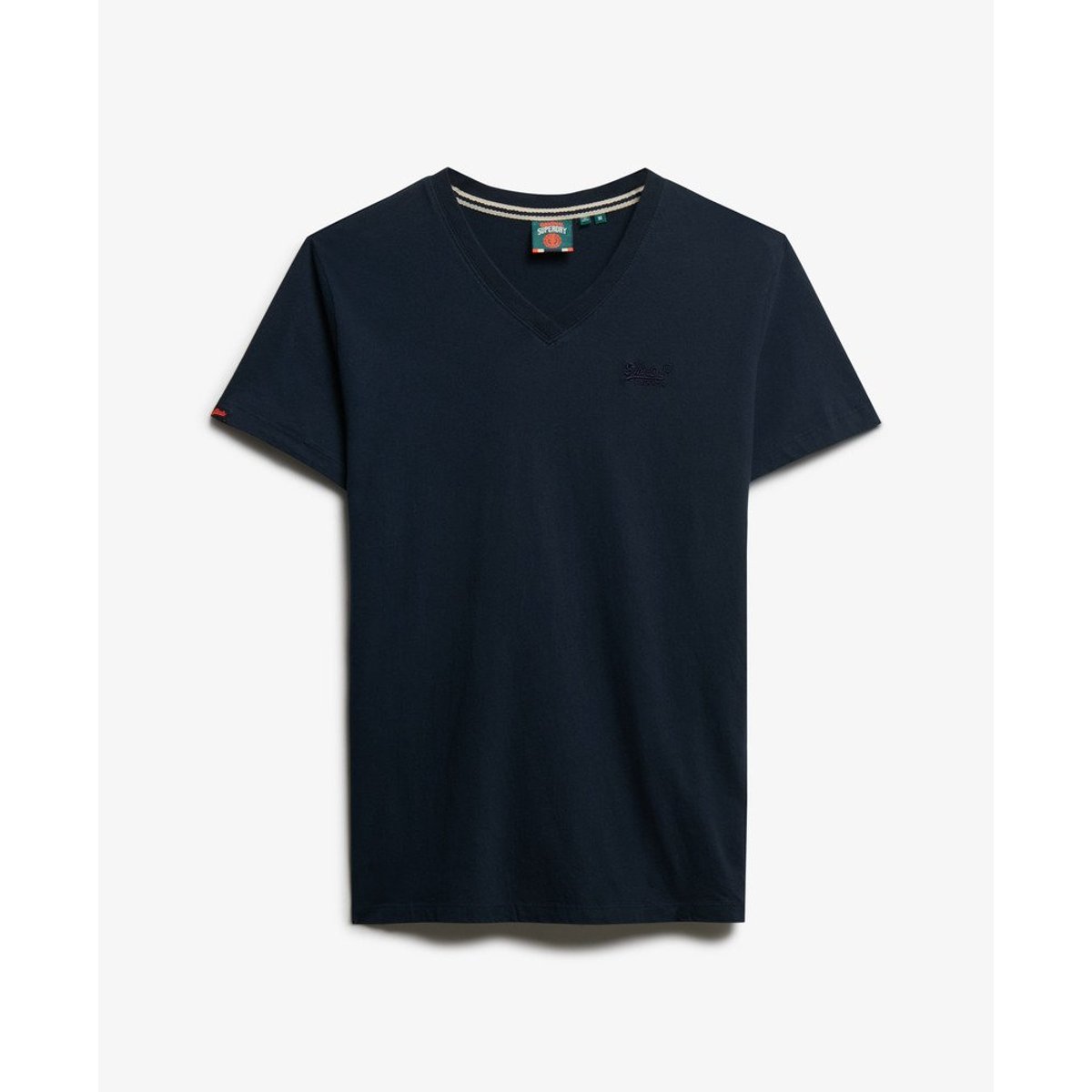 T-shirt col V Vintage Logo bleu marine, SUPERDRY