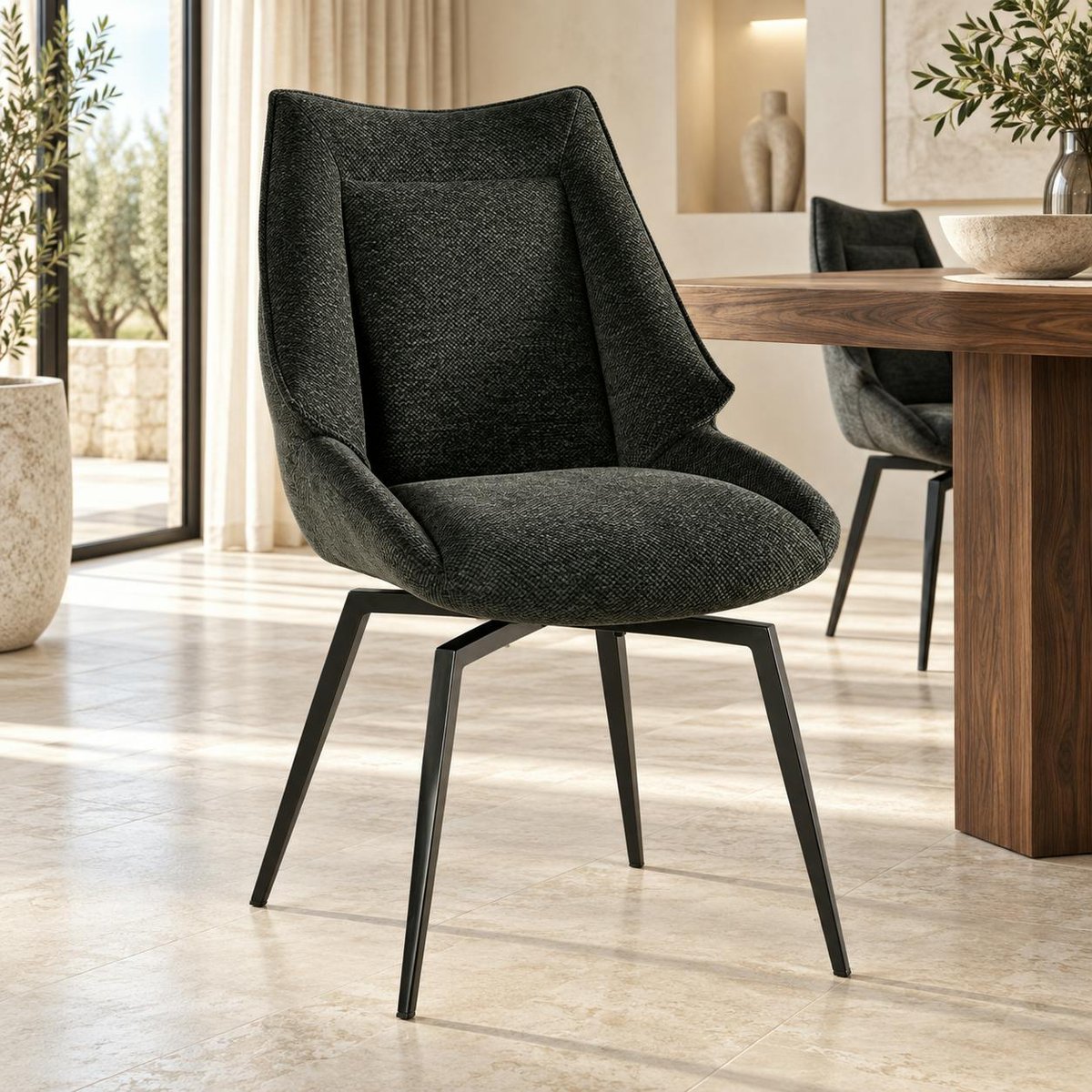 Chaise design tissu microfibre anthracite (lot de 2) IENA anthracite, PIER IMPORT