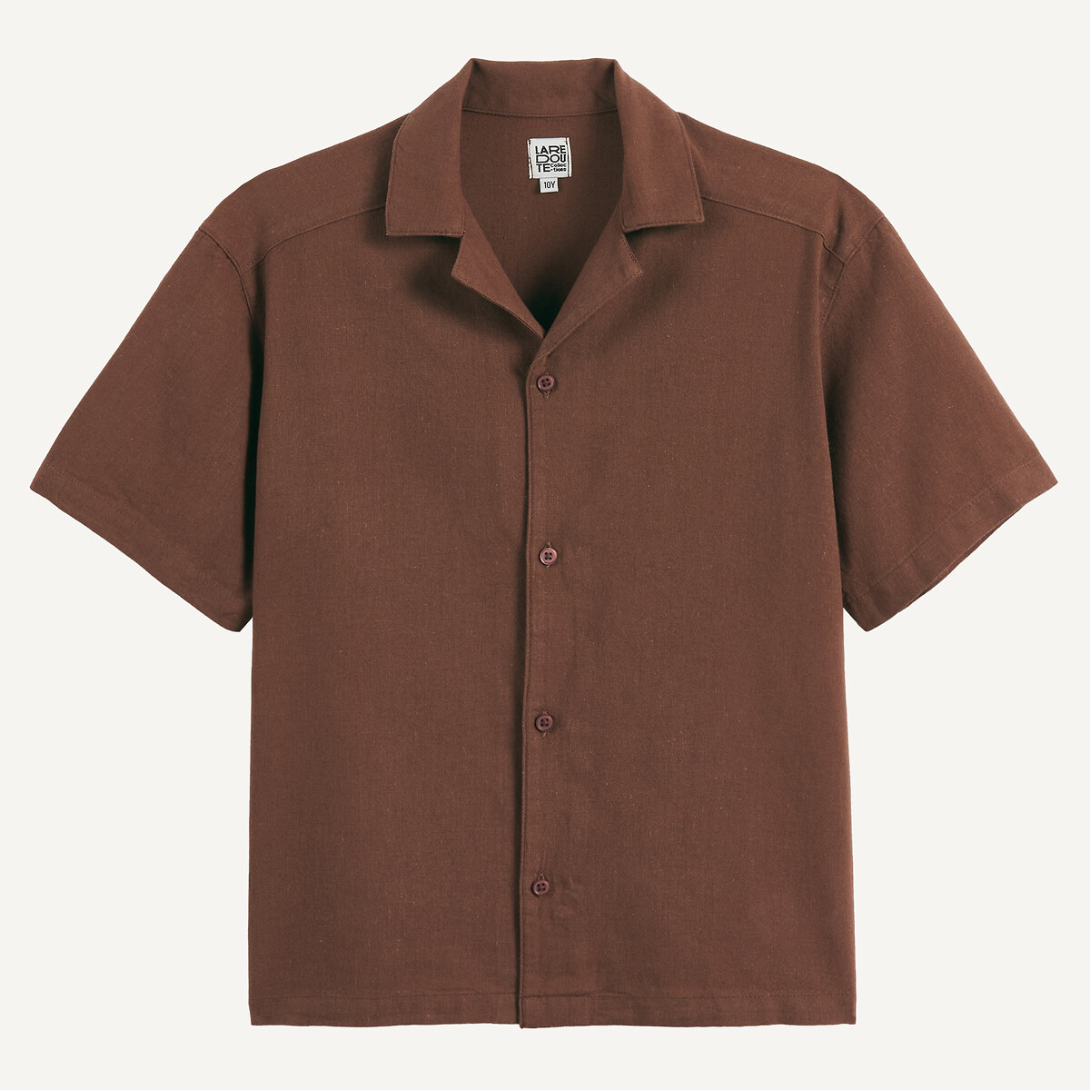 Camisa de manga corta de algodón/lino marrón, LA REDOUTE COLLECTIONS