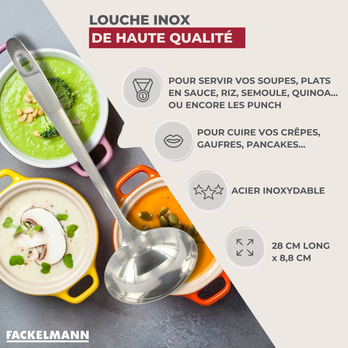 Ensemble de 2 Louches de cuisine inox OXFORD inox, FACKELMANN