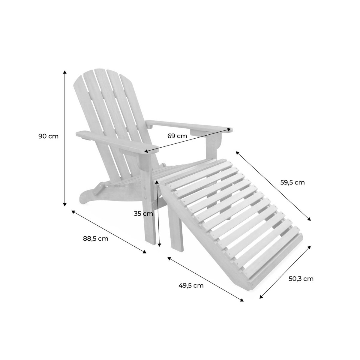 Fauteuil de jardin bois d'eucalyptus + repose-pieds (lot de 2) ADIRONDACK SALAMANCA X2 + TABLE/REPOSE PIEDS bois, SWEEEK