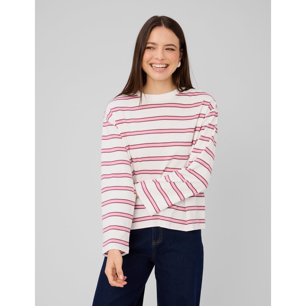 T-shirt rayé manches évasées rose, BZB