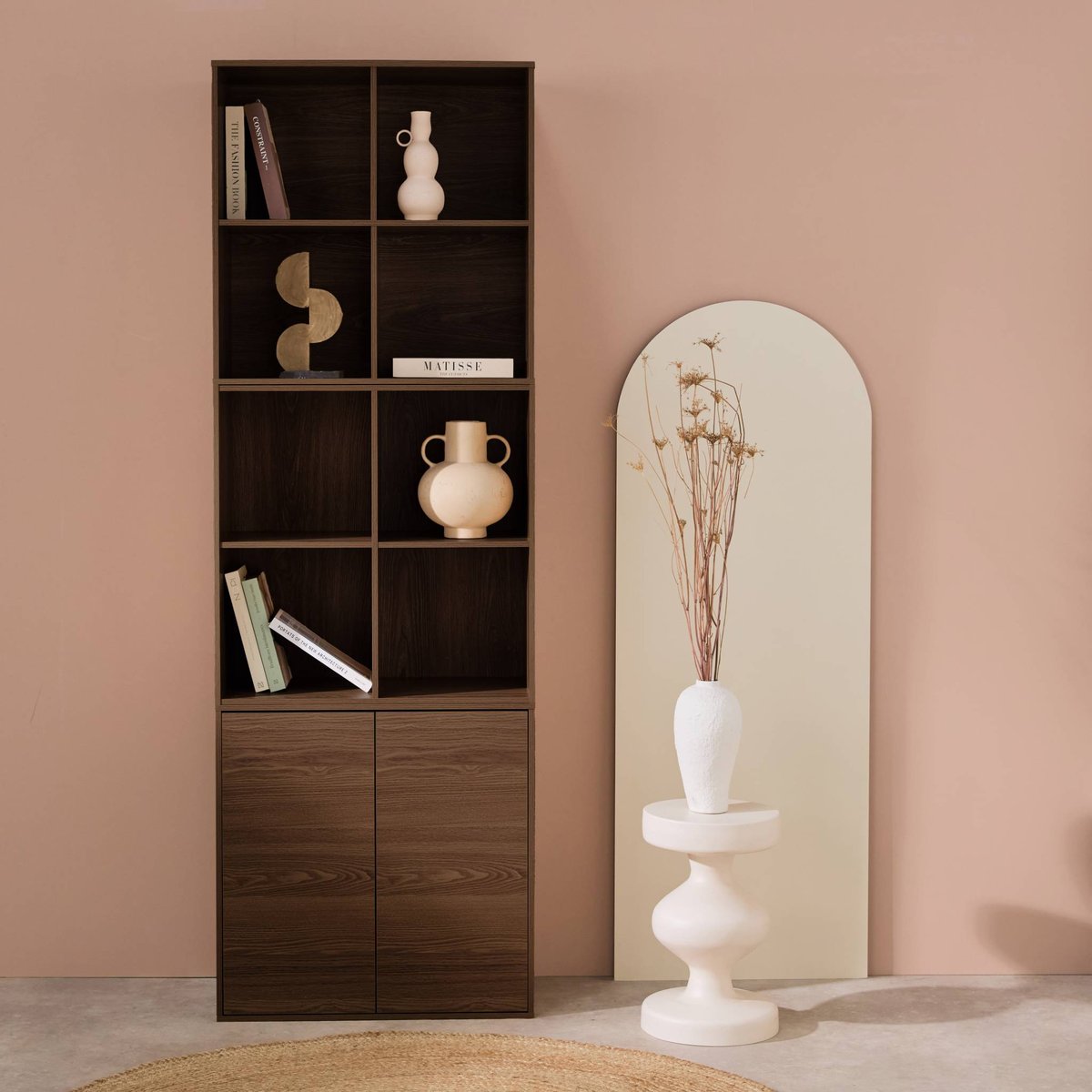 Etagère, bibliothèque modulable décor bois 3 éléments - 2 portes 8 niches KOMPO blanc, SWEEEK
