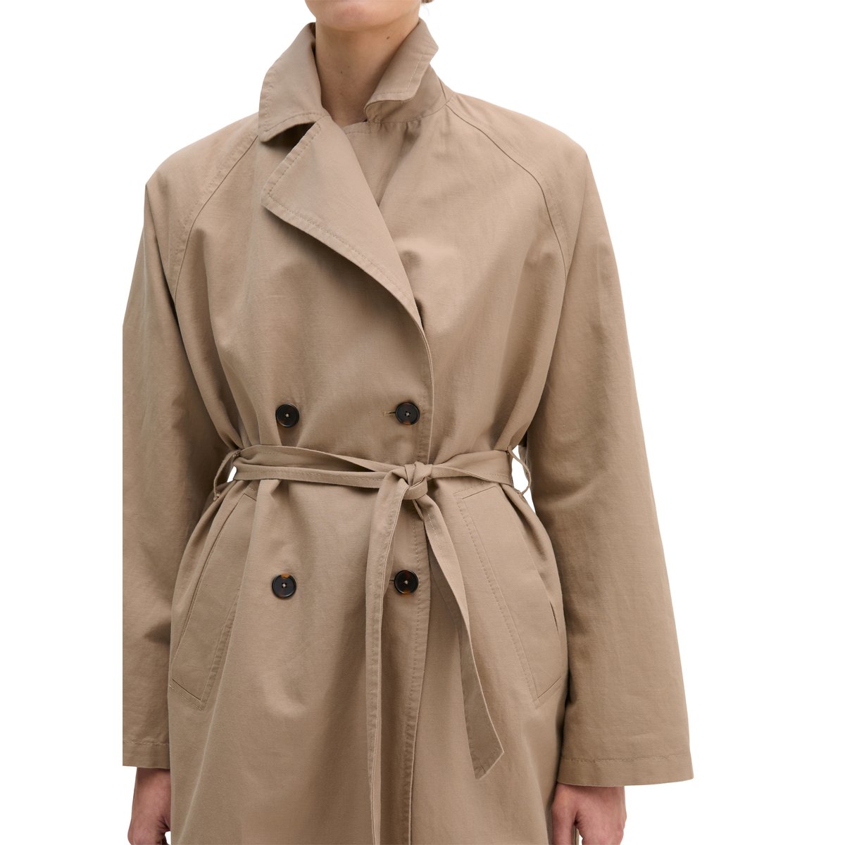 Trench-coat régulier dans un mélange décontracté de coton et de froufrous marron, MARC O'POLO