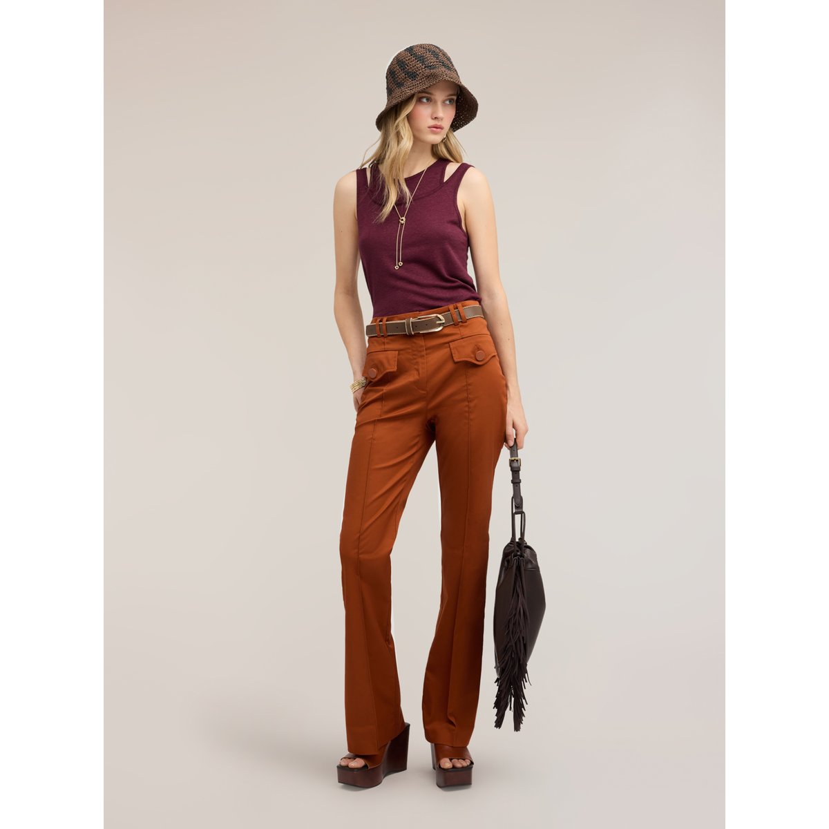 Pantalon flare avec poches orange soleil, MOTIVI