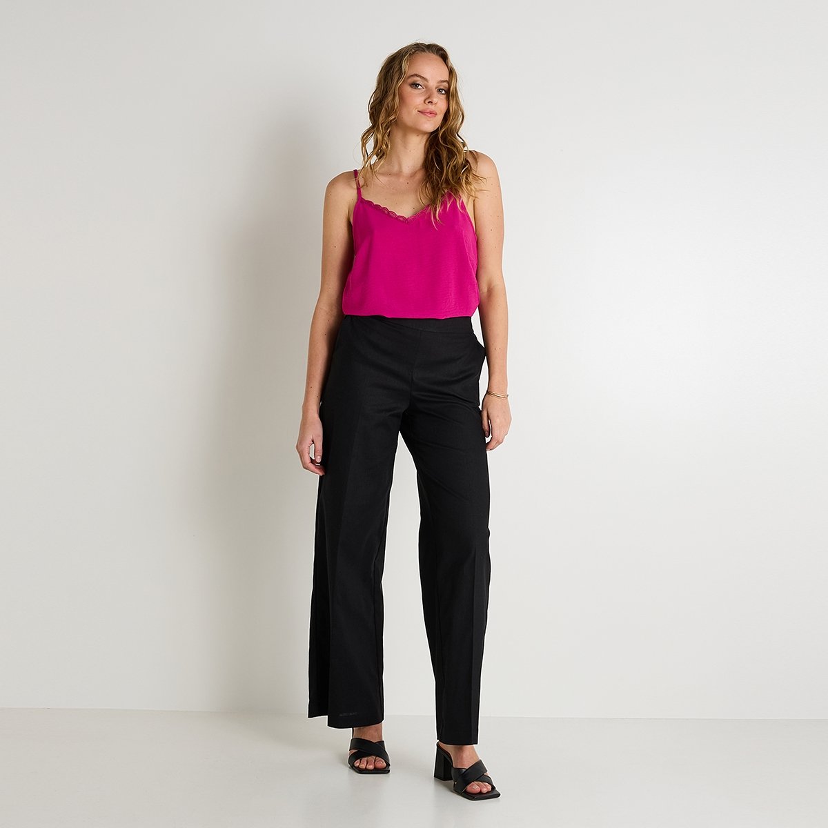 Pantalon large en lin mélangé noir, GRAIN DE MALICE