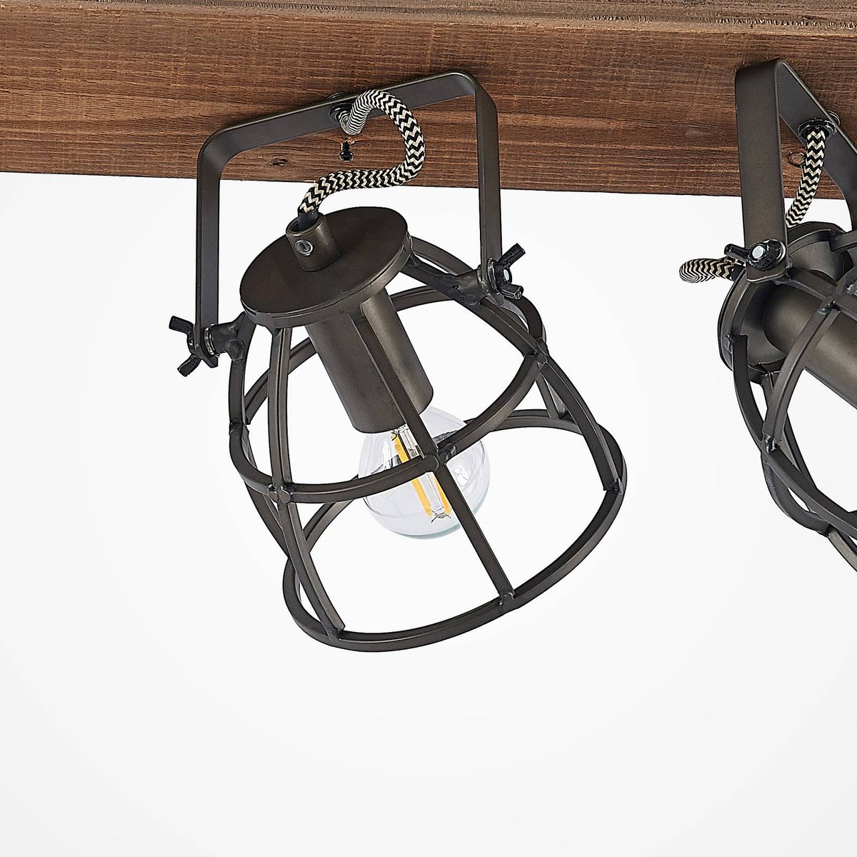 Plafonnier en bois vintage, Rutger noir, marron, LINDBY