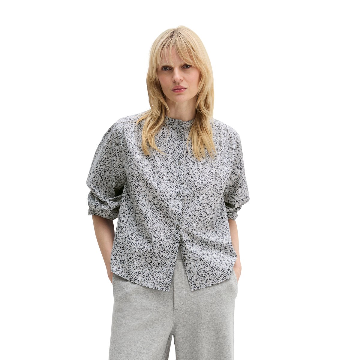 Blouse plissée loose en popeline légère Papertouch bleu clair, MARC O'POLO