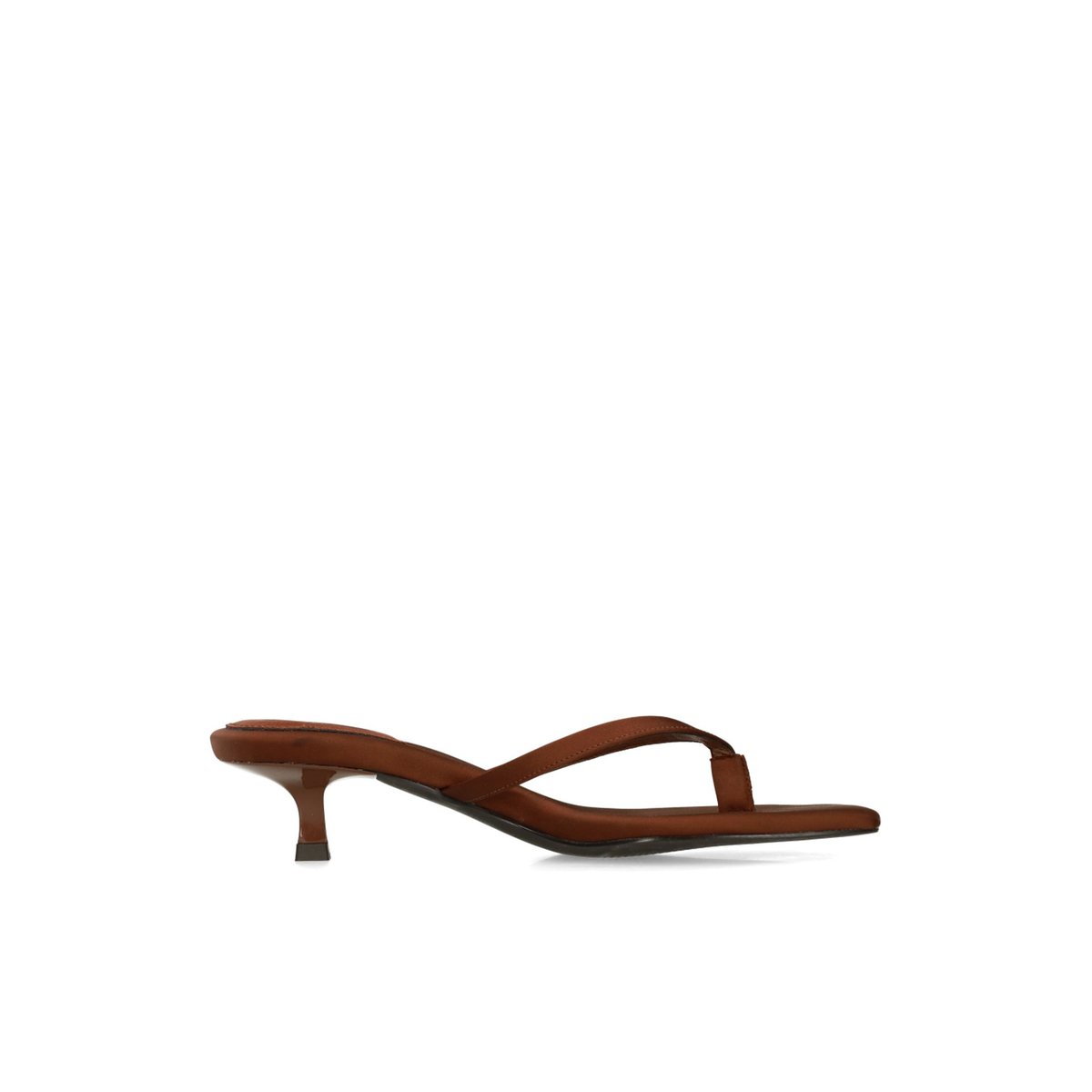 Claquettes à talon en satin marron, SACHA
