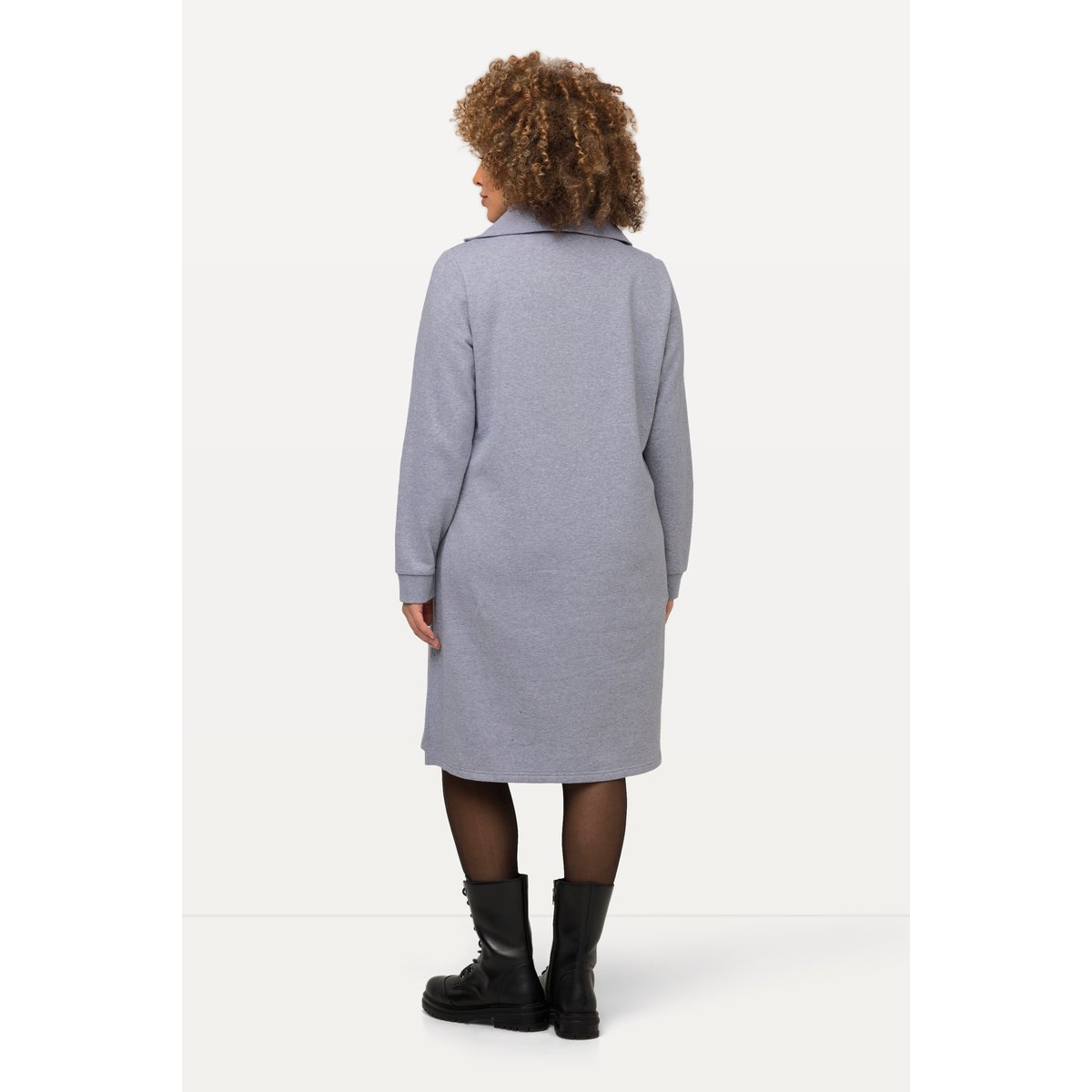 Robe en molleton à col camionneur et manches gris clair chiné, ULLA POPKEN