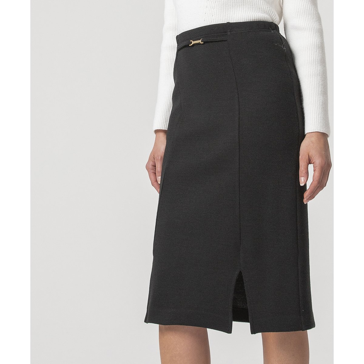 Jupe droite en maille milano Thermolactyl noir, DAMART