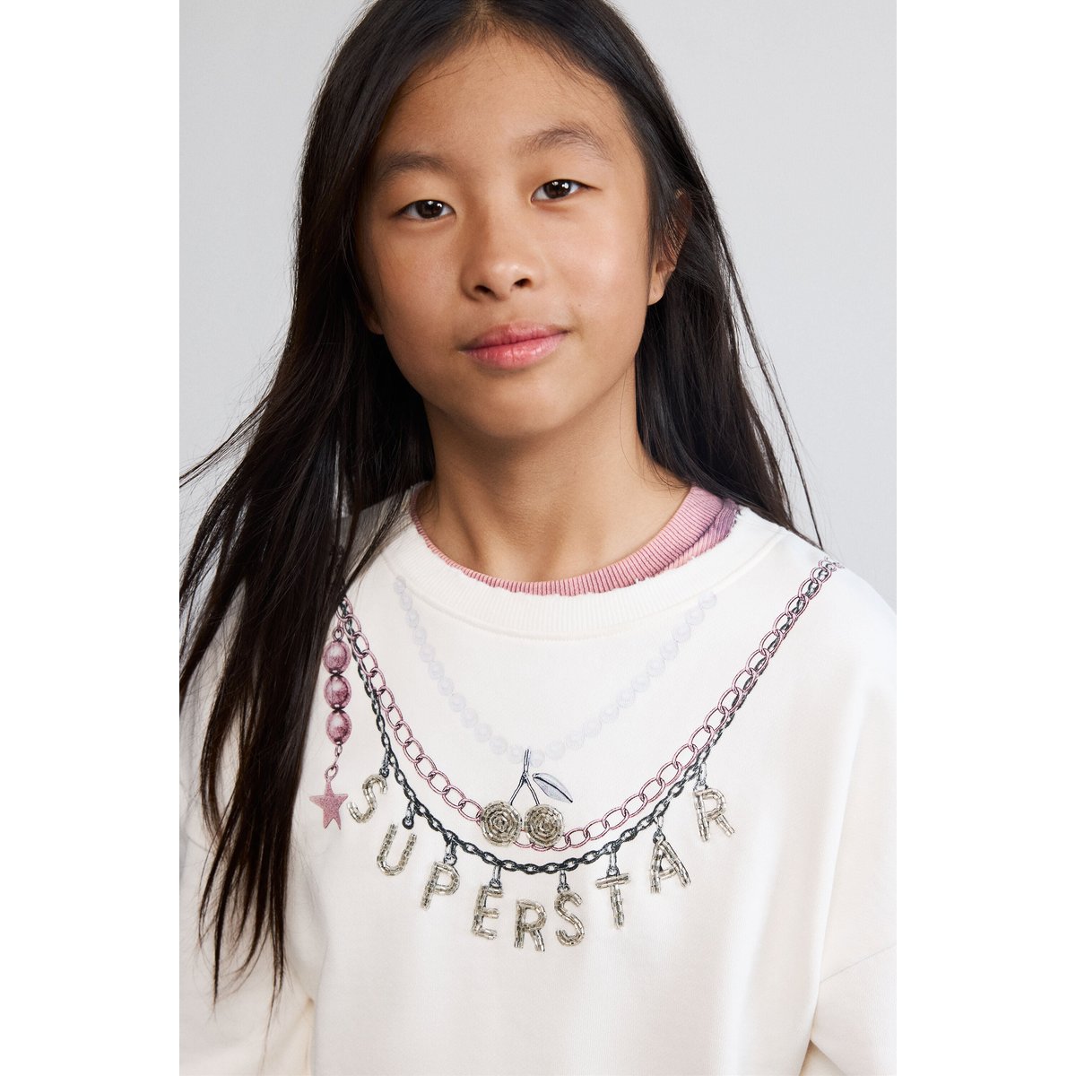 Sweat-shirt imprimé chaîne blanc, DESIGUAL