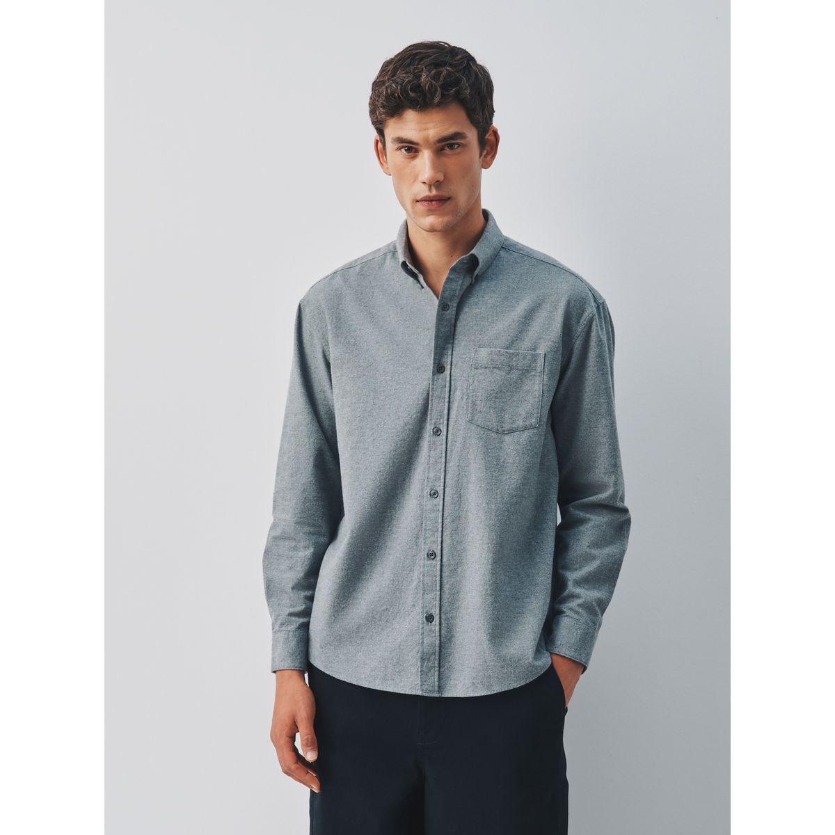Chemise oxford brossée à manches longues gris, NEXT