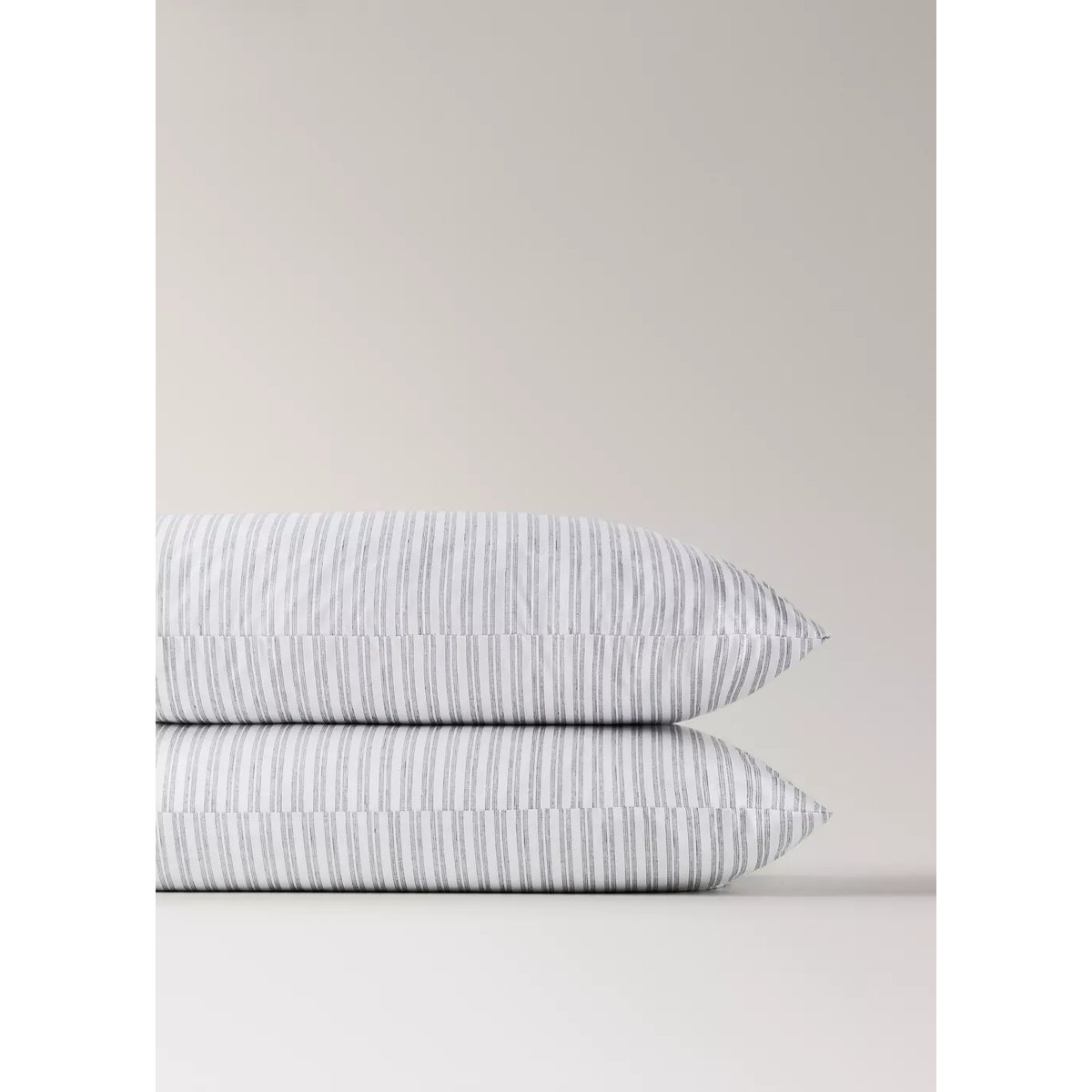 Deux taies d'oreiller percale à rayures 50x75 cm gris, MANGO HOME