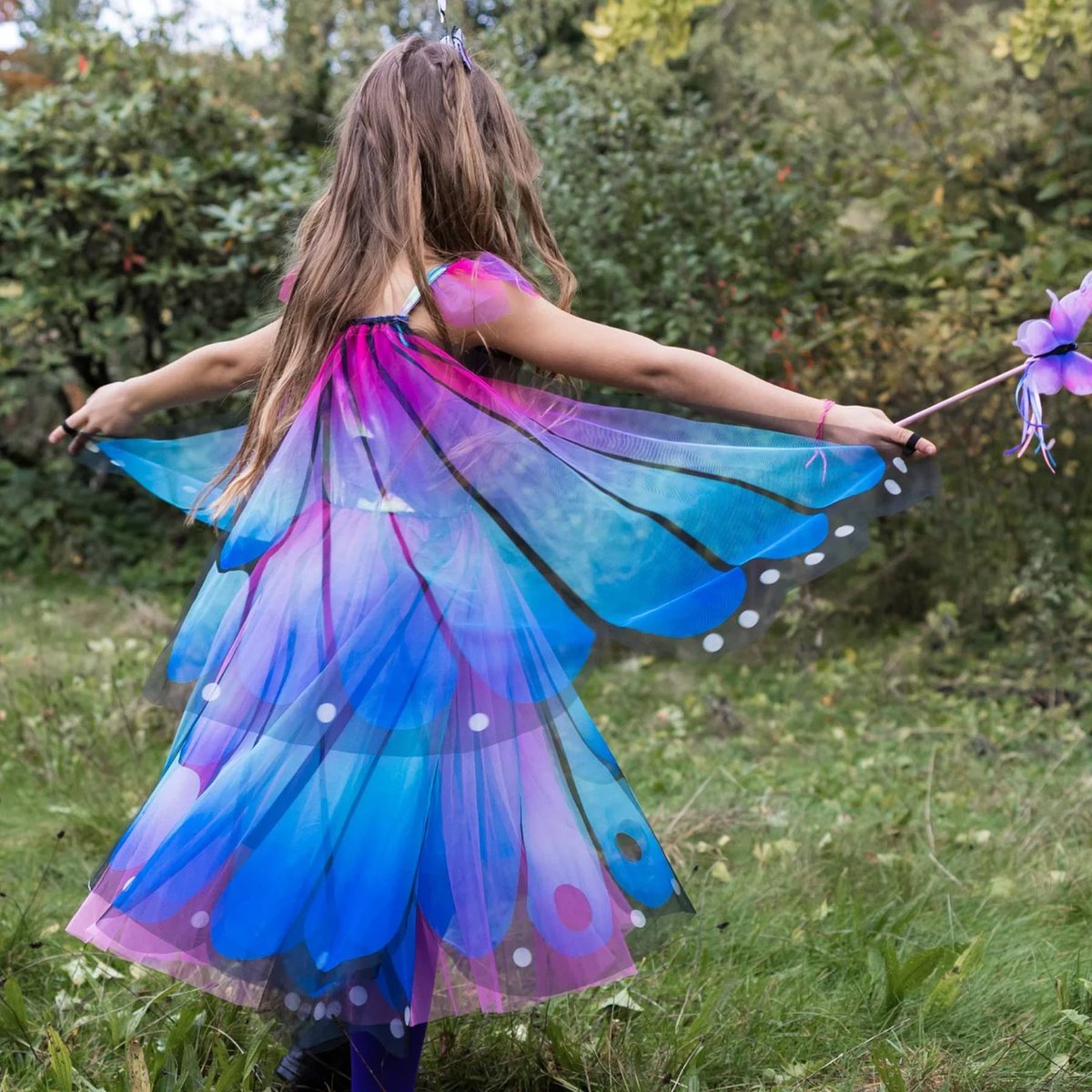 Déguisement enfant – Robe de fée papillon avec ailes et serre-tête bleu, GREAT PRETENDERS