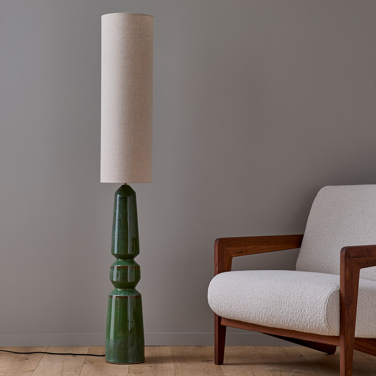 Lampadaire en céramique et lin, TOTEMY vert moucheté, AM.PM