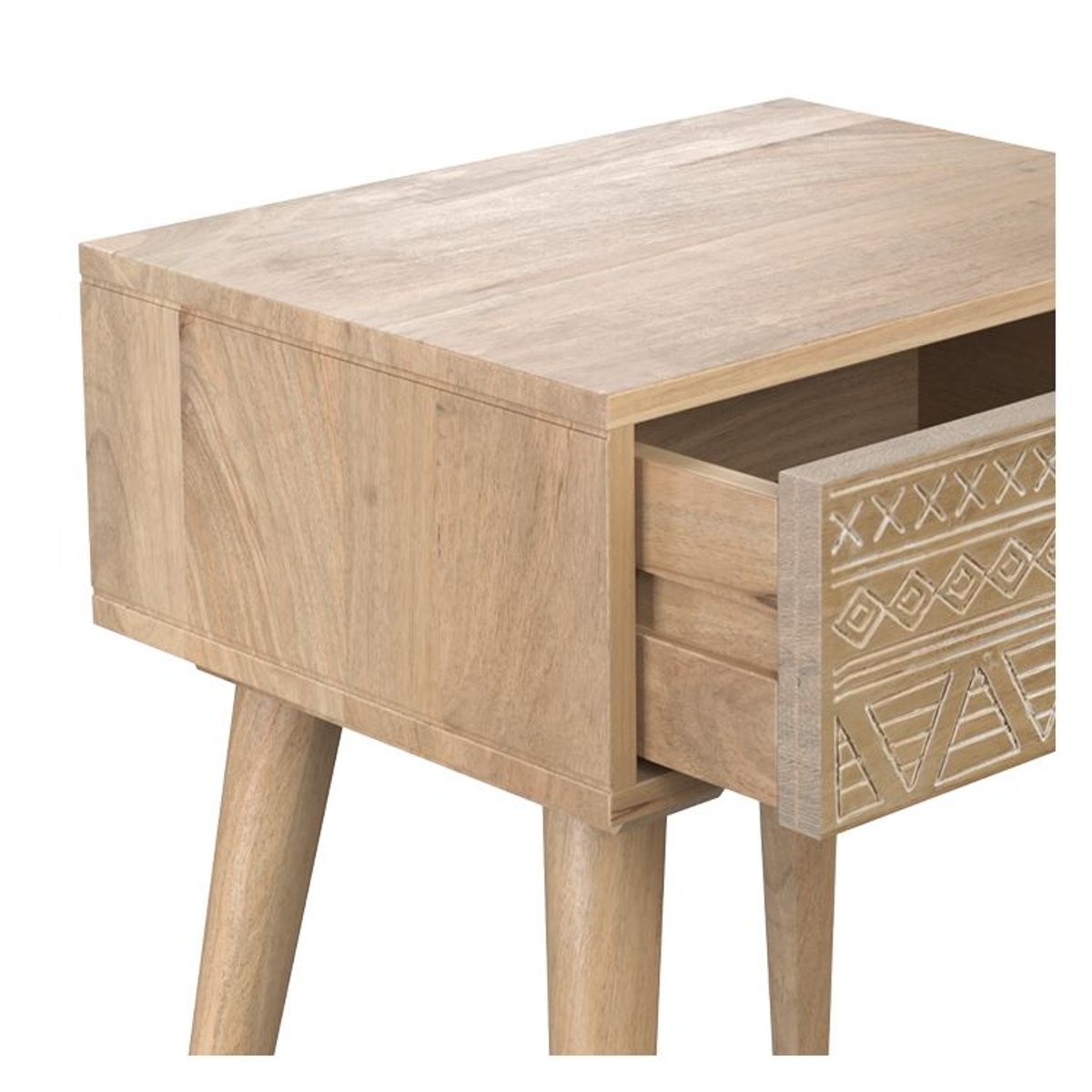 Table de chevet en bois de manguier gravé 1 tiroir - TINY bois clair, MAISON PAVANE