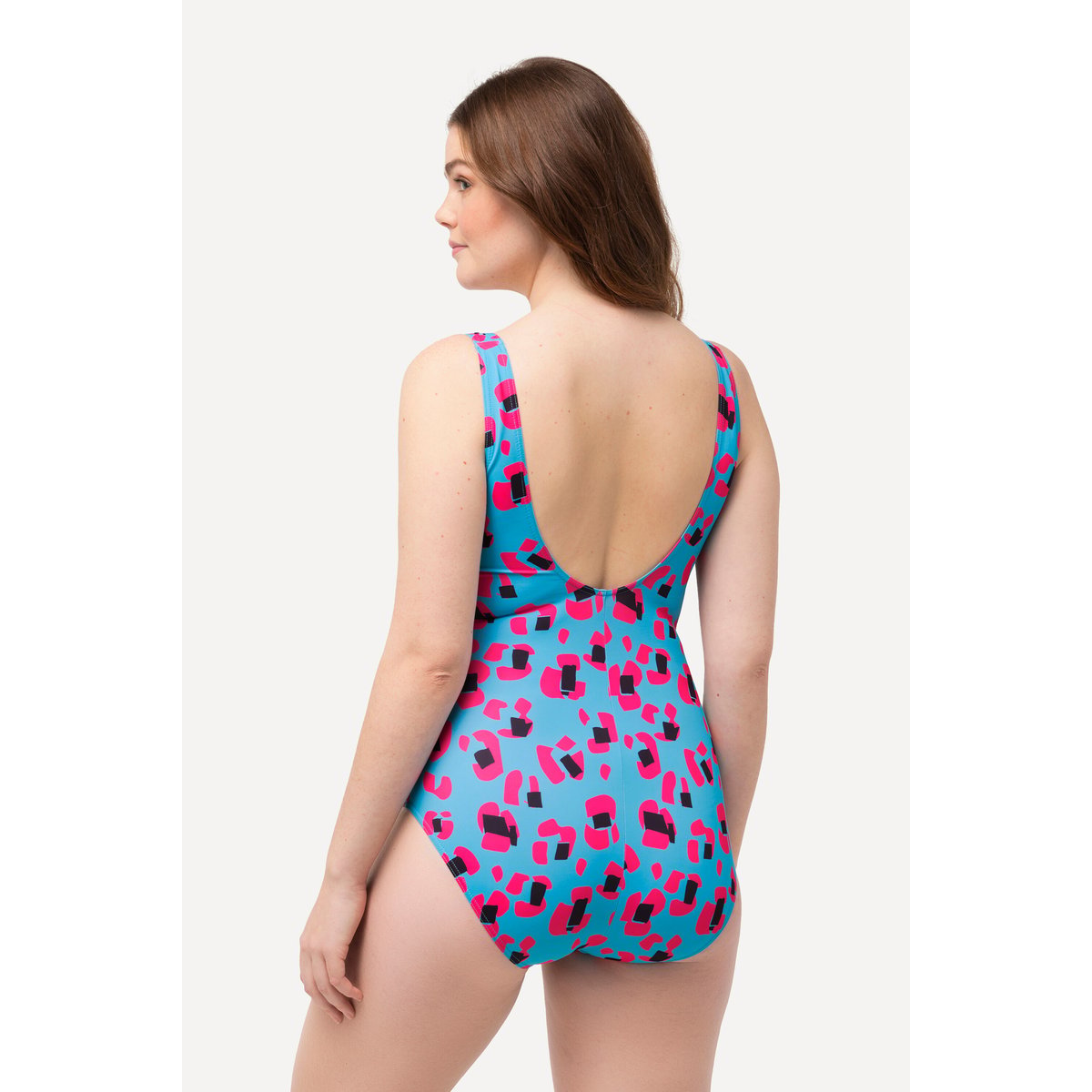 Maillot de bain à imprimé fluo et fronces bleu turquoise, ULLA POPKEN