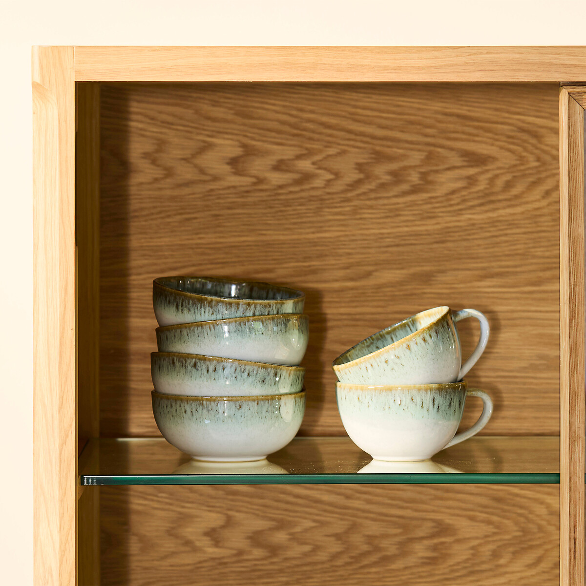 Set aus 4 grossen Schalen FARA, aus glasiertem Steinzeug khaki/blau, AM.PM