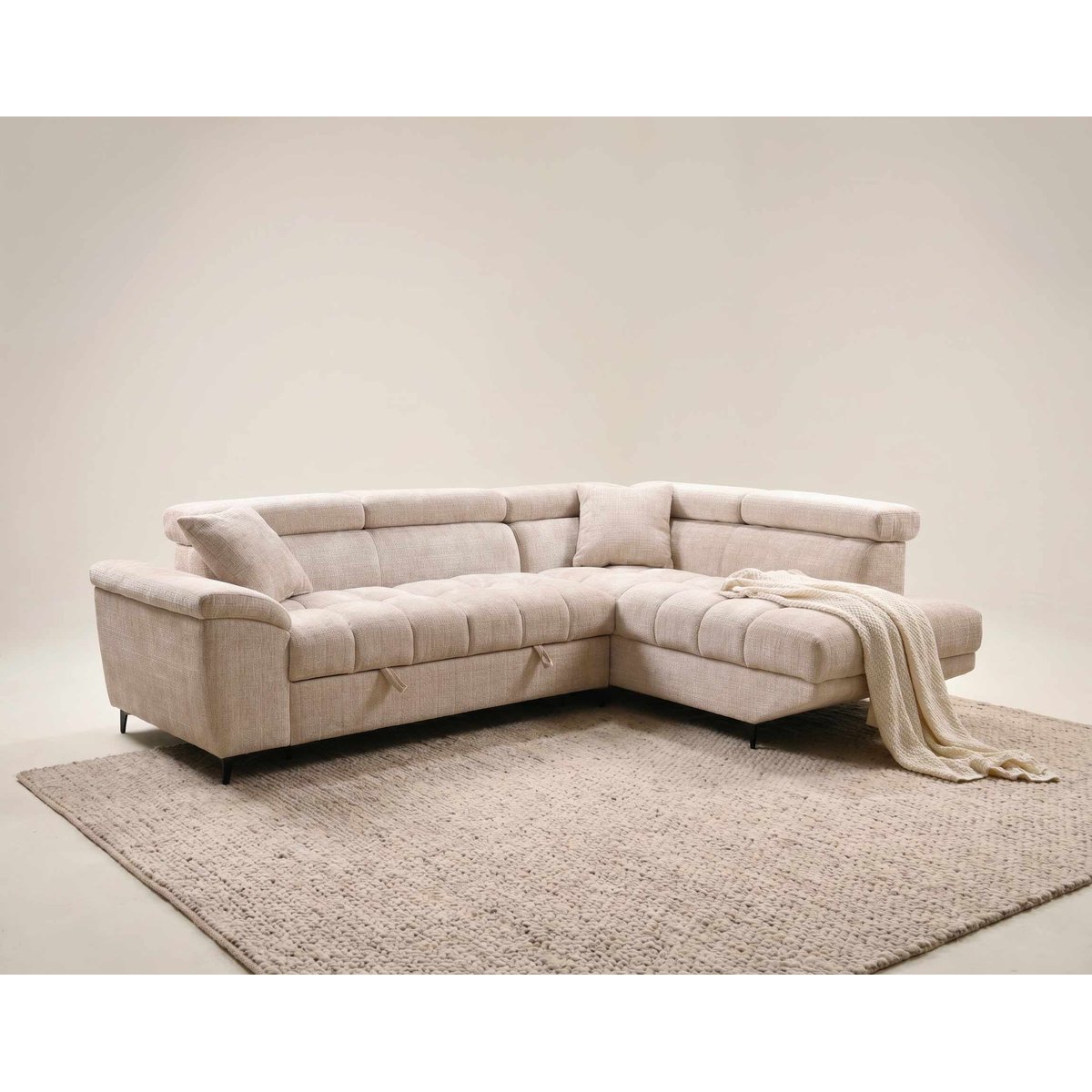 Canapé angle droit convertible velours texturé, CAMILLE beige, BEST MOBILIER