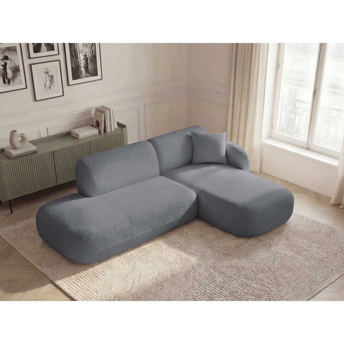 Canapé modulable 3 places en tissu chenille, ANDA gris, BOBOCHIC
